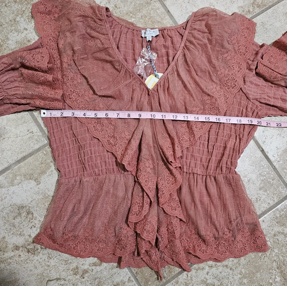 Hayden Los Angeles Women Large Dusty Rose Peasant Prairie Blouse Boho Festival - Picture 6 of 7